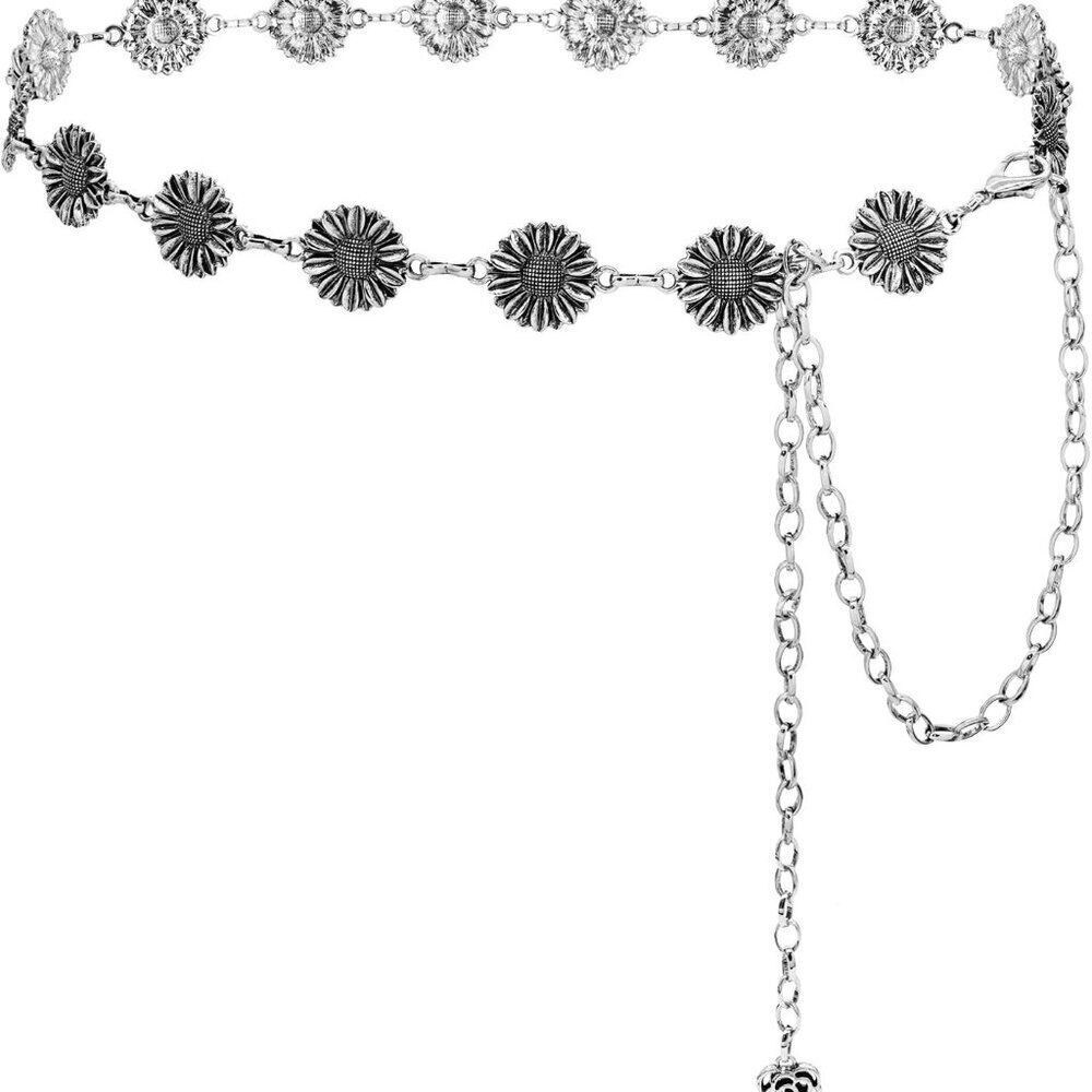 Western Metal Concho Belt for Women Vintage Boho Chain Waist Accessory
